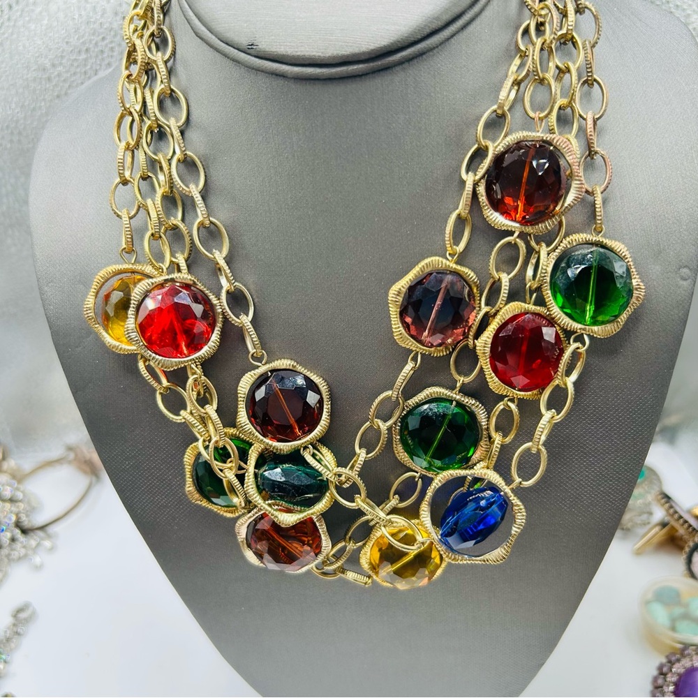 Vintage Four Strand Faceted Lucite Layered Station Necklace